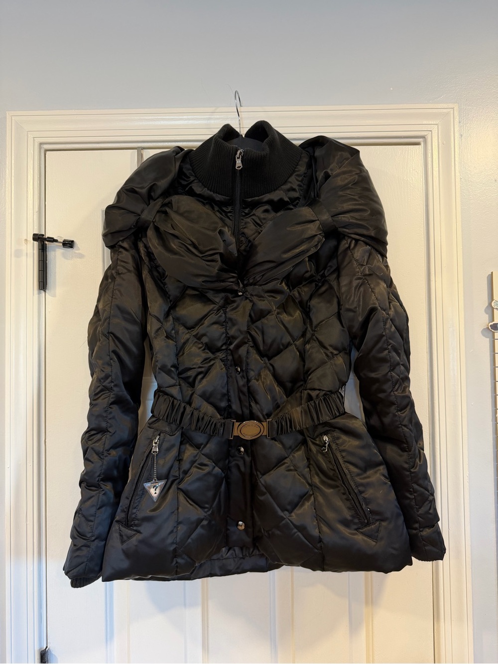 Guess Down Black Quilted Puff Jacket with Belt Medium
